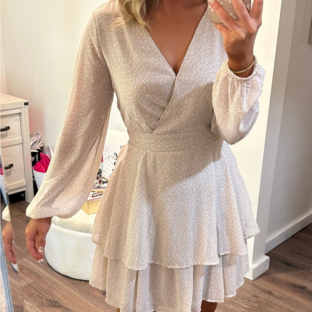 Japna long sleeve cheetah print ruffled dress